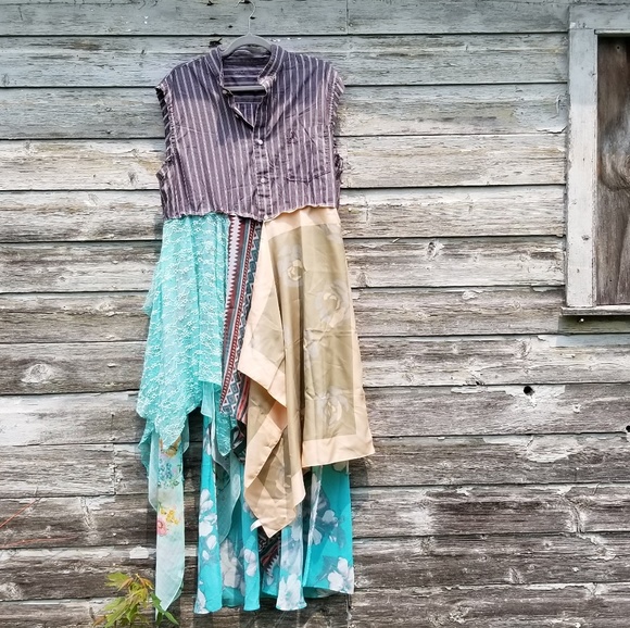 Boho Chic Sleeveless High Low Dress Upcycled - Picture 7 of 7